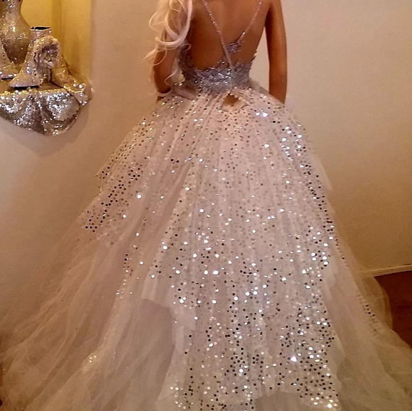 NADIA White Crystal Sequin Tulle Wedding Ballgown Set - Picture 6 of 8